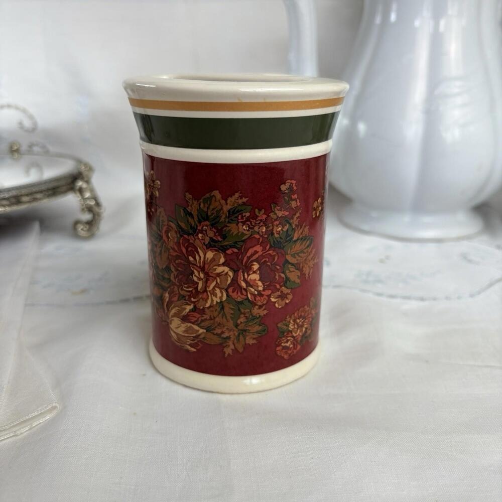 Springmaid Toothbrush Holder Rosemond Burgundy Cottage Roses Tooth Brush Holder